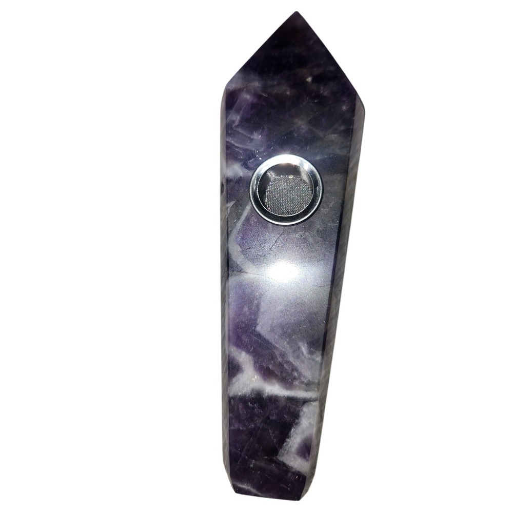 Natural Amethyst Crystal Pipe Hexagonal Obelisk Hand Carved Purple Gemstone